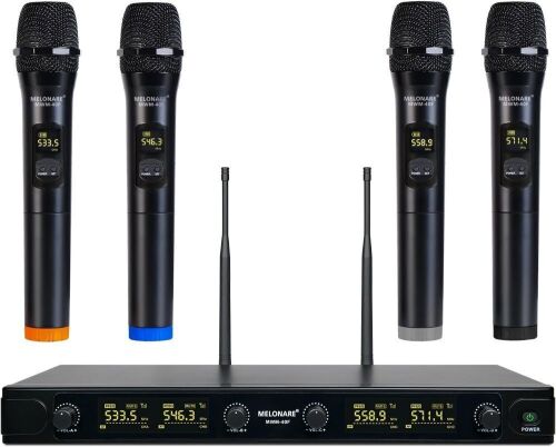 MELONARE UHF Quad-Channel Wireless Microphone System w/ 4 Handheld Dynamic Microphones - Lot 68