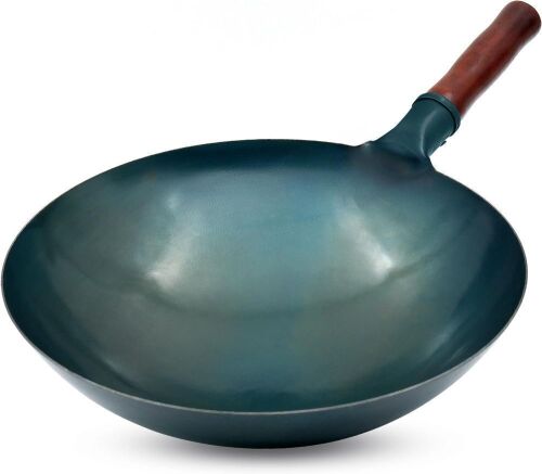 Hand Hammered Carbon Steel Wok, 14 Inch, Round Bottom - Lot 138