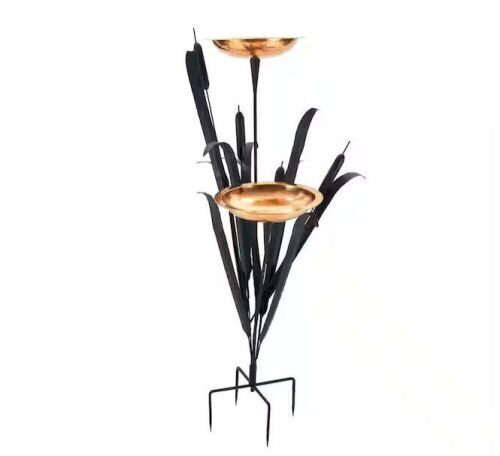 Achla Designs 50 in. Tall Copper Double Cattail Birdbath with 2 Bowls and Stake - Lot 323