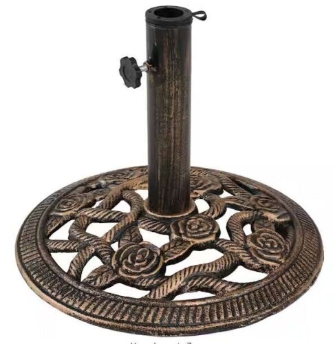 Sunnydaze 16 in. Cast Iron Patio Umbrella Base in Bronze with Rose Blossom Design - Lot 329