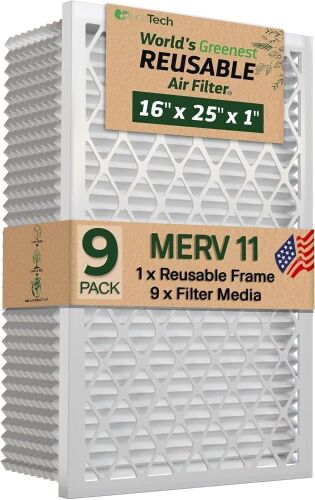 Venti Tech Reusable Air Filter 16x25x1 MERV 11, Includes 1 Reusable Frame with 9 Disposable Filter Media  - Lot 437