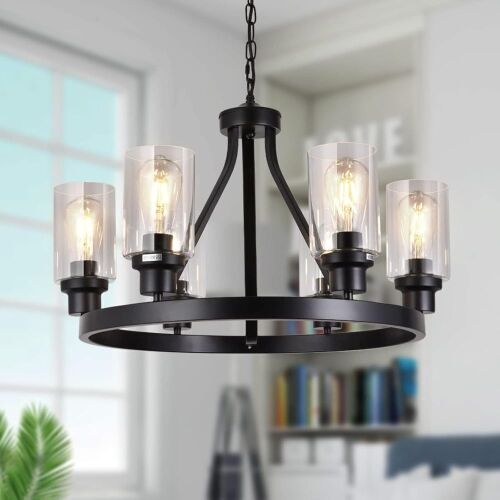 6-Light Farmhouse Wagon Wheel Chandelier - Lot 739