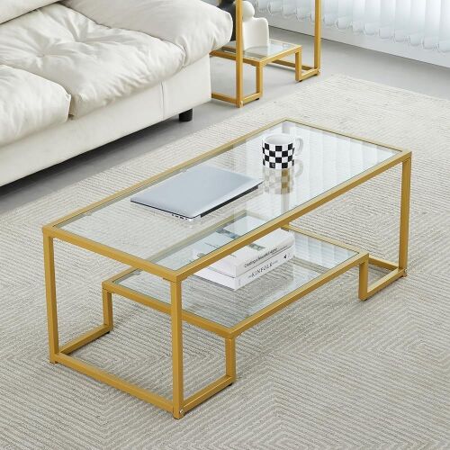 Golden Metal Glass Coffee Table - Lot 742