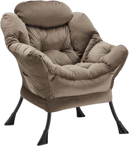 Youtanic Velvet Upholstered Thick Padded Accent Chair with Wide Seat, Stable Metal Frame and Non-Slip Pad - Lot 754