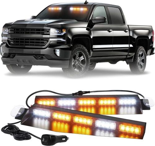 XRIDONSEN 34 inch Emergency Strobe Visor Lights 40 LED Amber White - Lot 173