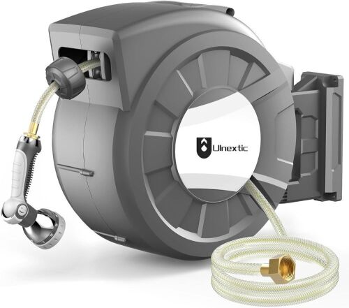 Ulnextic Retractable Garden Hose Reel, 1/2 in x 100 ft,  Wall Mounted 180° Swivel Bracket - Lot 72