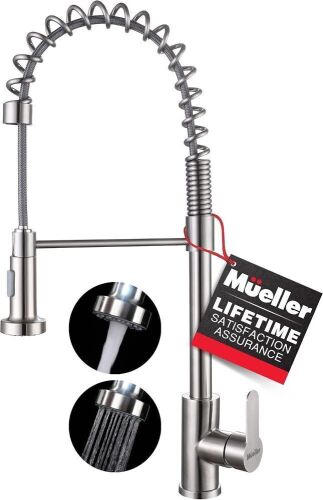  Mueller Professional Series Kitchen Sink Faucet Single Handle Stainless Steel, High Arc, Pull-Out Spray Head - Lot 376