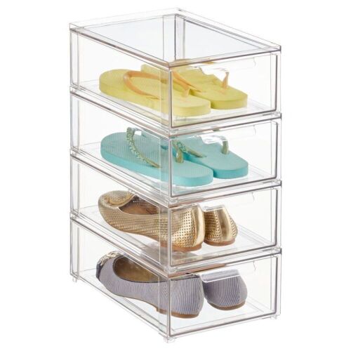 mDesign Plastic Stacking Closet Storage Organizer Bin with Drawer, 8 x 12 x 4, 4 Pack  - Lot 463