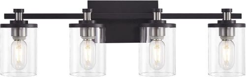  4-Light Black and Nickel Vanity Light Fixture with Clear Glass Shades - Lot 575