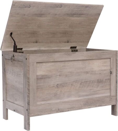  HOOBRO Retro Wooden Look Storage Chest with Safety Hinge, Supports 220 lb, 29.9 x 15.7 x 18.9 Inches  - Lot 365