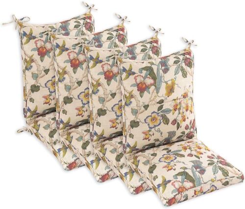Set of 4 Outdoor Dining Chair Cushions, 44 x21x4.5 inch, Khaki Floral Essence - Lot 683