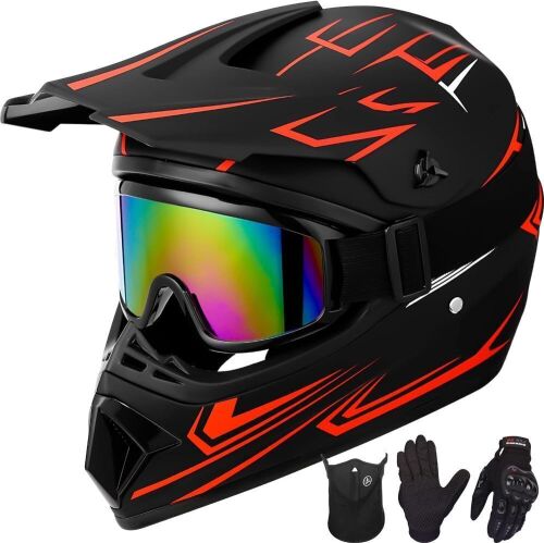 Youth Kids Motocross Helmet Full Face with Gloves & Goggles, Large - Lot 657