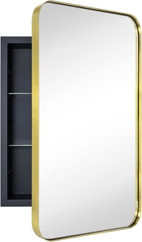Brushed Gold Recessed Bathroom Mirror Medicine Cabinet 16 x 24 ''  - Lot 629