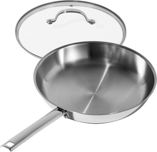DELUXE Stainless Steel Oil Gather Pro Skillet with 3-Ply Heavy Bottom, 11"  - Lot 516