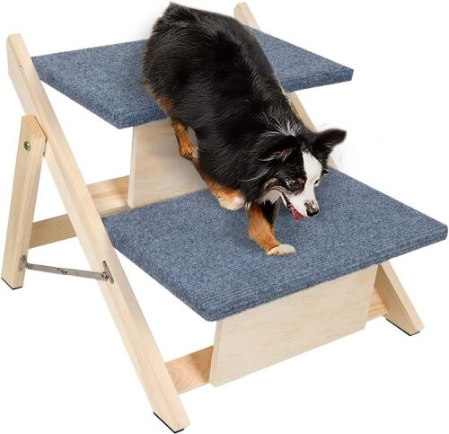 2-in-1 Foldable Carpeted 2 Tiers Dog Stairs, 13.4" H - Lot 608
