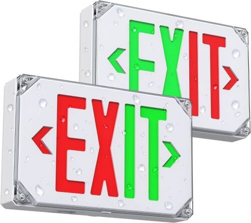 Wet Location LED Exit Sign Red/Green Color Switchable, 2 Pack  - Lot 732