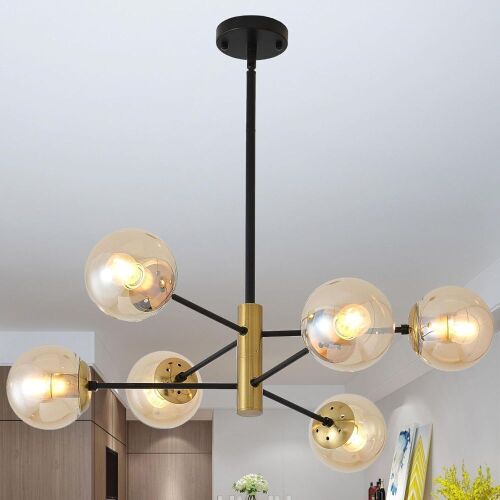 SNJUYEOK 6 Light Amber Glass Light Fixture  - Lot 737