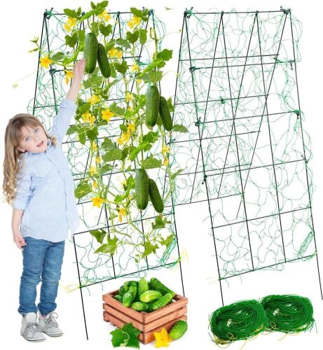 Metal Garden Trellis for Climbing Plants with Trellis Netting & Garden Clips, 2 Pack  - Lot 451