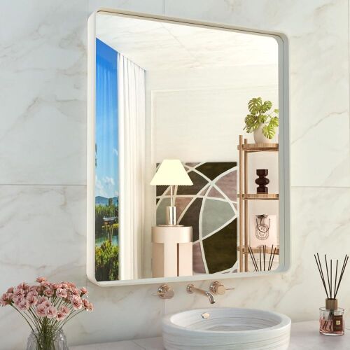 WEER Rounded Rectangle White Metal Frame Mirror - Lot 483