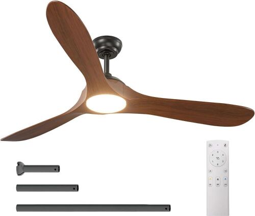 60" Ceiling Fan with Light, 3 Solid Wood Blades  - Lot 501