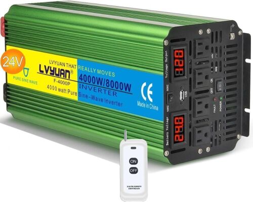 LVYUAN 4000 Watt Heavy Duty Pure Sine Wave Power Inverter 24V DC to 110V/120V AC  - Lot 116