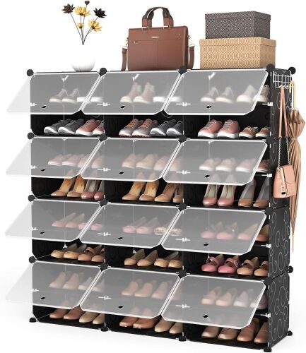 Portable Shoe Rack Organizer Cabinet with Doors - Lot 184