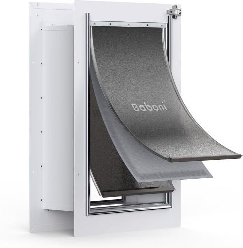 Baboni 3-Flap Pet Door for Wall, Steel Frame and Telescoping Tunnel, Aluminum Lock, Pets Up to 100lb - Lot 63