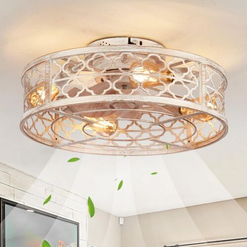Boho Bladeless Country Caged Ceiling Fan Light Fixture - Lot 53