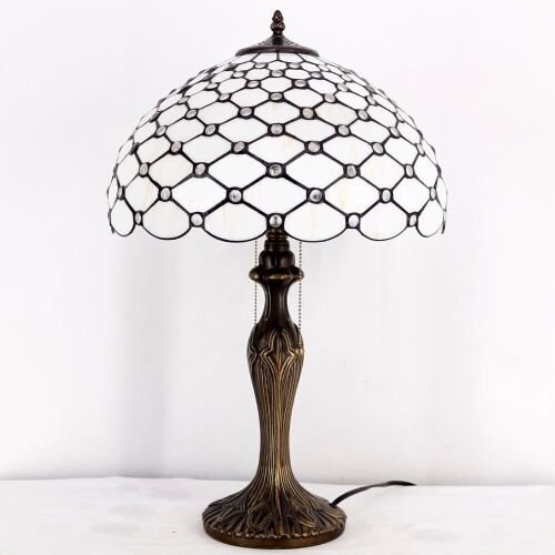  WERFACTORY Tiffany Table Lamp Stained Glass 16X16X24 Inches Cream Pearl Bead - Lot 51