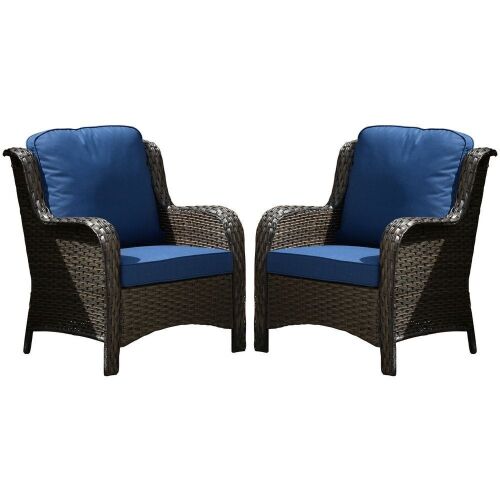  OVIOS Wicker Patio Chairs, Navy Blue, Set of 2  - Lot 12