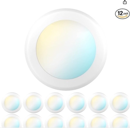 12 Pack 5/6 Inch LED Disk Lights, Flush Mount Disc Recessed Ceiling Can Lighting, 1050 LM, Selectable CCT  - Lot 61