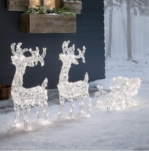 Lights4fun, Inc. Set of 2 Reindeer & Sleigh 240 Dual Color LED Christmas Light Up Figures Decoration for Indoor Outdoor Use - Lot 89