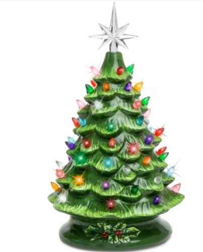 Pre-Lit Ceramic Tabletop Christmas Tree with Lights- 15in - Lot 90