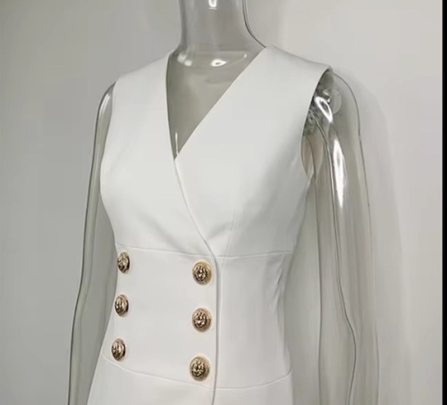  Summer Sleeveless Ol Design Slim Double Breasted Quality white Tankblazer Dress size xl - Lot 105