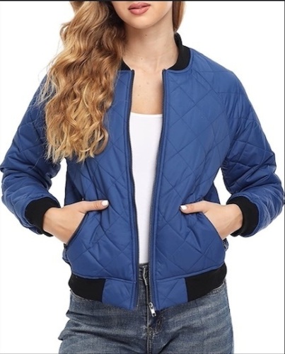 Womens Quilted Jacket Lightweight Long Sleeves Zip Up Raglan Bomber Jacket-size large - Lot 110