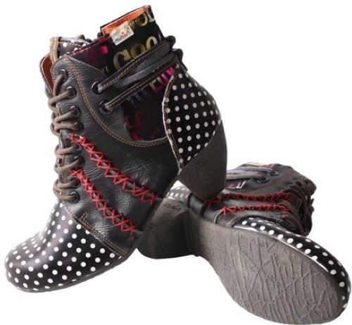 TMA EYES Polka Dot Leather Women Boots with Moccasin Hand Stitching with Four Seasons-size 9 - Lot 126