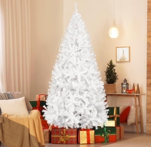 Bonnlo 5 ft White Unlit Artificial Christmas Pine Tree Small Xmas Tree Holiday Party Decoration with Sturdy Metal Stand, Full 600 Tips Branch for Indoor and Outdoor - Lot 134
