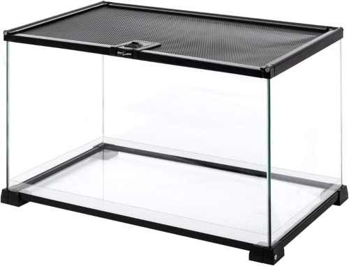 REPTI ZOO Full Glass 15 Gallon Reptile Tank, Medium Reptile Terrarium for Gecko Hermit Crab Hognose Snake etc, Top Screen Ventilation & Feeding - Lot 178