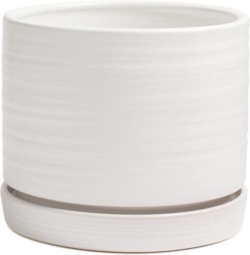HERDUK 8 Inch Ceramic Planter Pot with Drainage Hole & Saucer - Lot 151