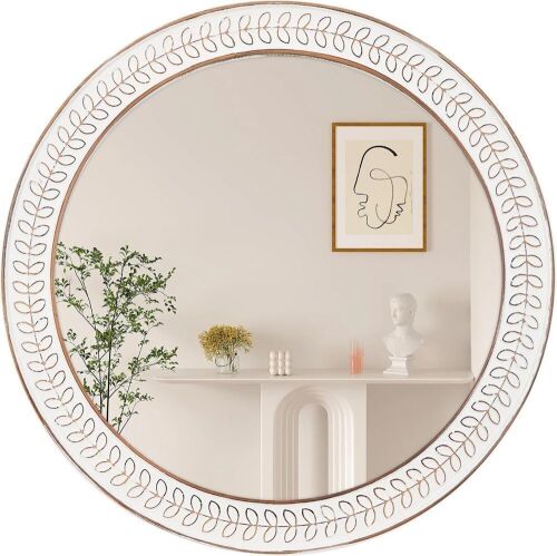 Wood Circle Mirror with Carved Frame 26" - Lot 159