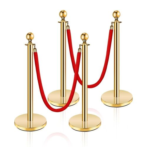 Stainless Steel Stanchion Post with Ball Top, Hollow Base and 5' Velvet Ropes - Lot 163