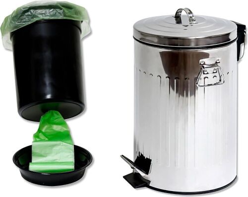 16" Tall Galvanized Steel Bin with Step-On Lid-lift, Plastic Inner Lining and Custom Liner Bags for Dog Poop - Lot 168