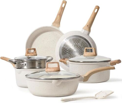  CAROTE White Granite Nonstick Cookware Set, 10 Pcs  - Lot 339