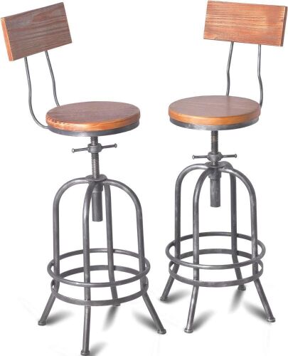 BOKKOLIK Set of 2 Industrial Bar Stools with Backrest 26-32inch Counter Height Adjustable  - Lot 690