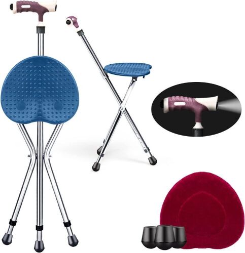 Goplus Walking Cane with Seat, LED Flashlight  - Lot 730
