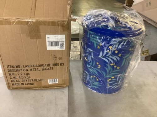 Painted Metal Trash Can with Lid  - Lot 348
