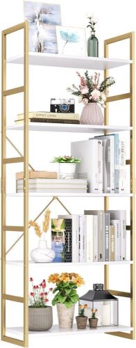5 Tier Industrial Gold Bookcase with Metal Frame - Lot 349