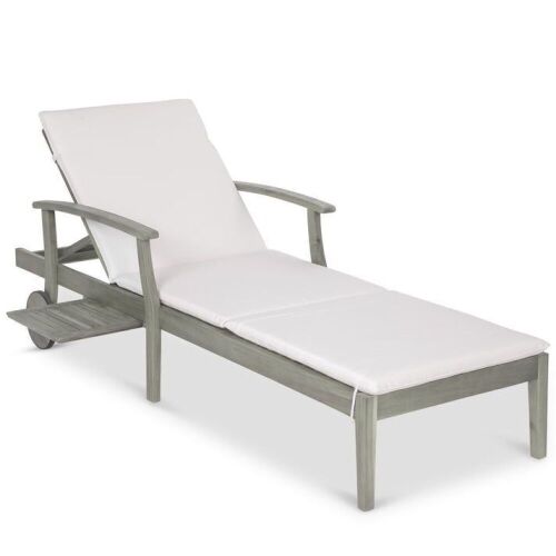 Adjustable Acacia Wood Chaise Lounge Chair w/ Side Table, Wheels - 79x26in - Lot 50