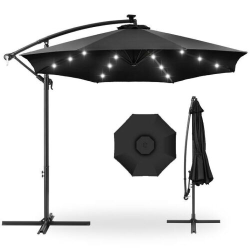 Solar LED Offset Hanging Patio Umbrella w/ Crank Tilt Adjustment - 10ft - Lot 231