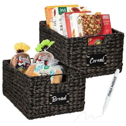 Set of 2 Water Hyacinth Pantry Baskets w/ Chalkboard, Marker - 16in - Lot 239